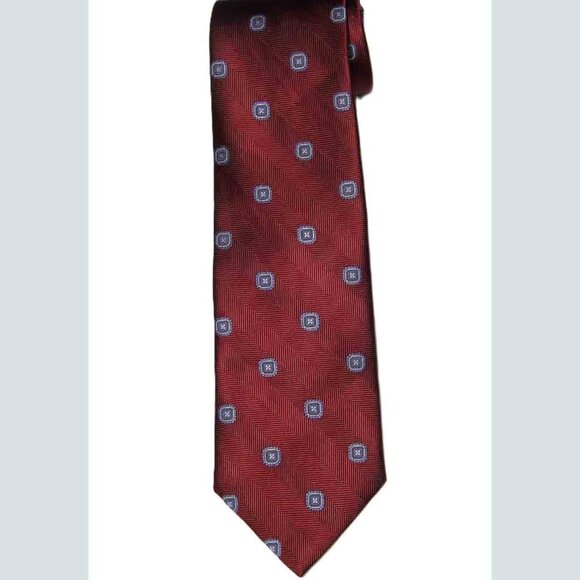 Brooks Brothers Italian Silk Tie Red Blue Gray Fancy Geometric Men's - Picture 1 of 2